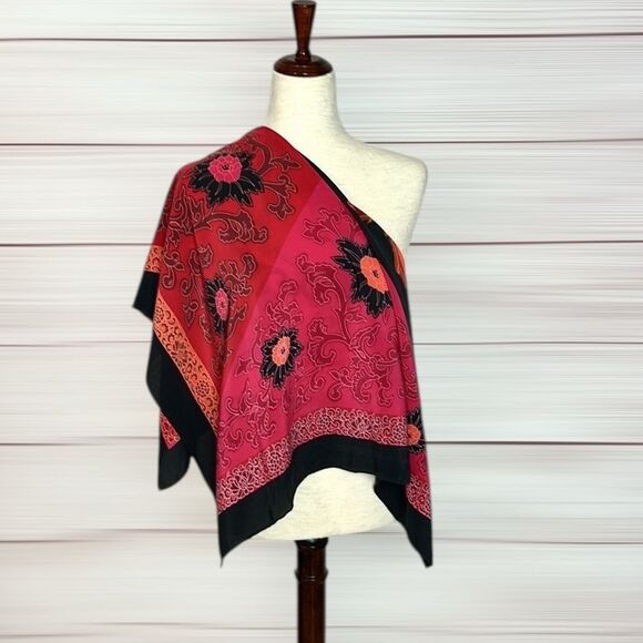 Diane Von Furstenberg Silk Scarf Asian Dragon Floral Black Magenta 34" DVF - Picture 5 of 14